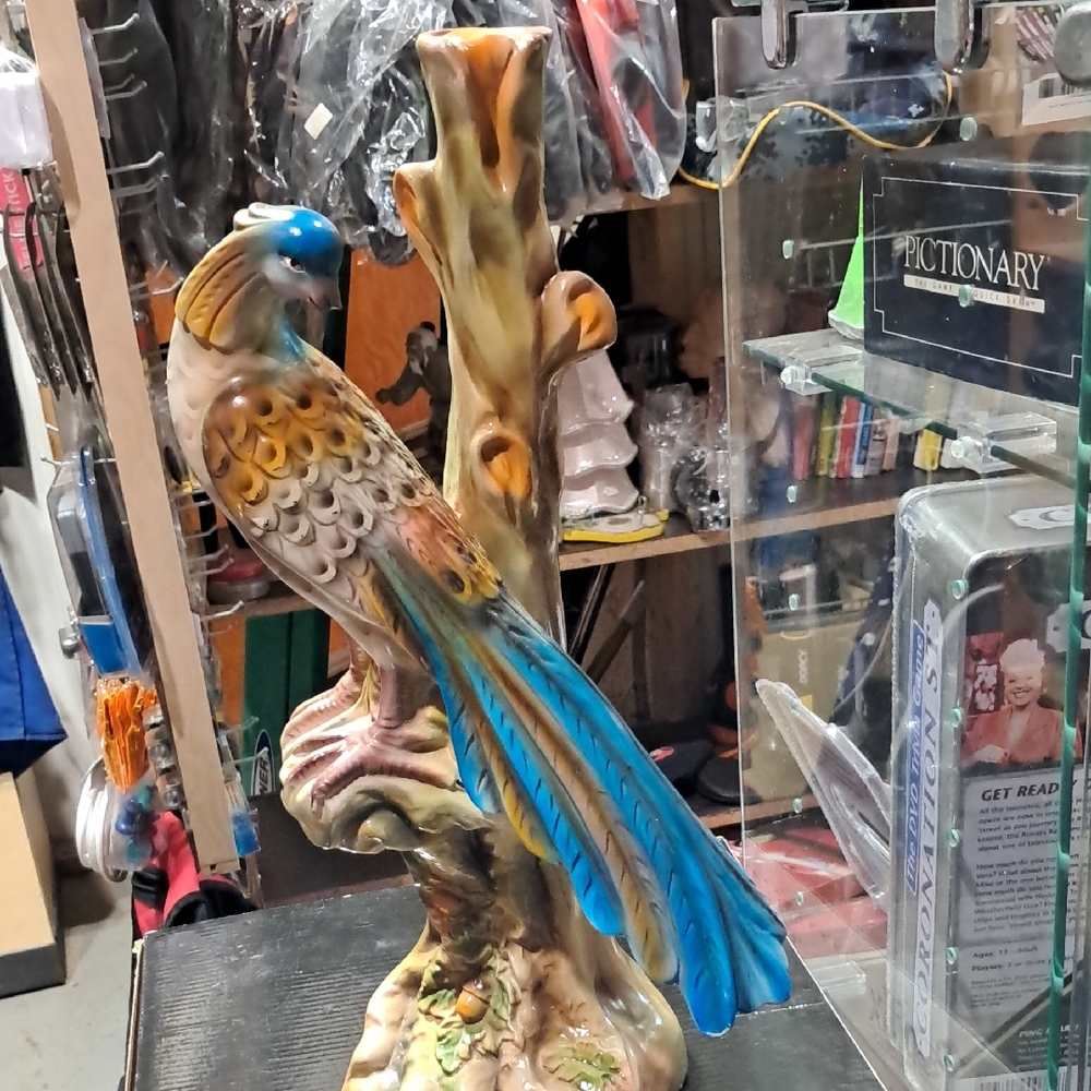 Native Blue and Brown Ceramic Bird Figurine